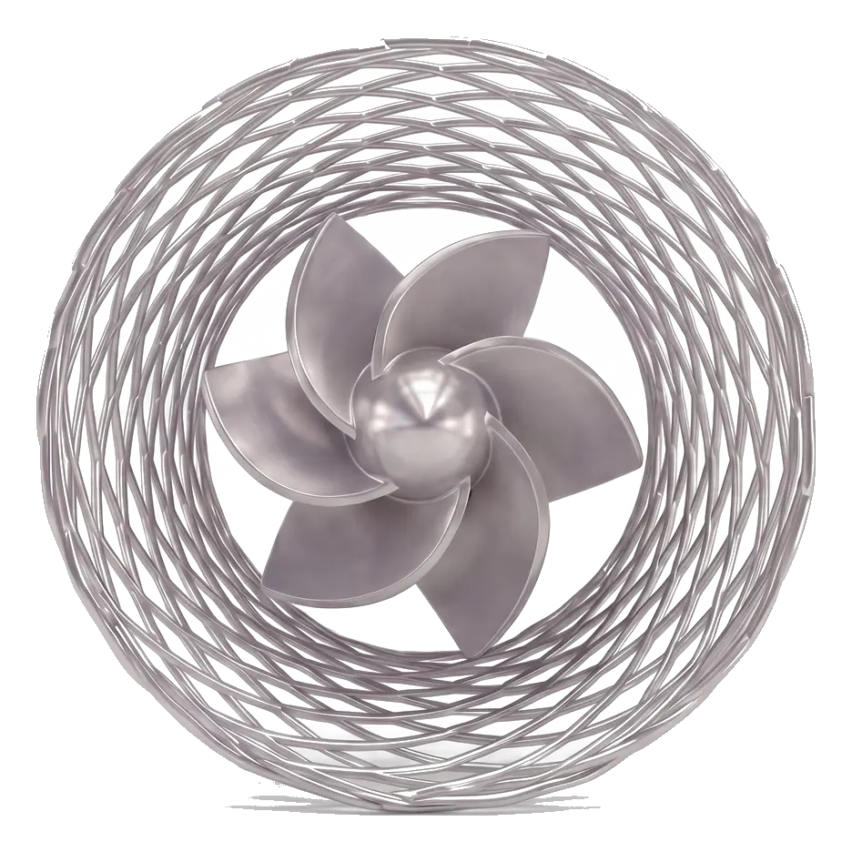 Axial-view illustration of a circulatory support impeller within a stent cage. A generic example, not the actual UniFlow geometry.